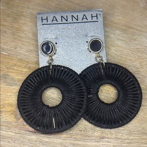 NWT Black Jute Wrapped Mandela Statement Earrings